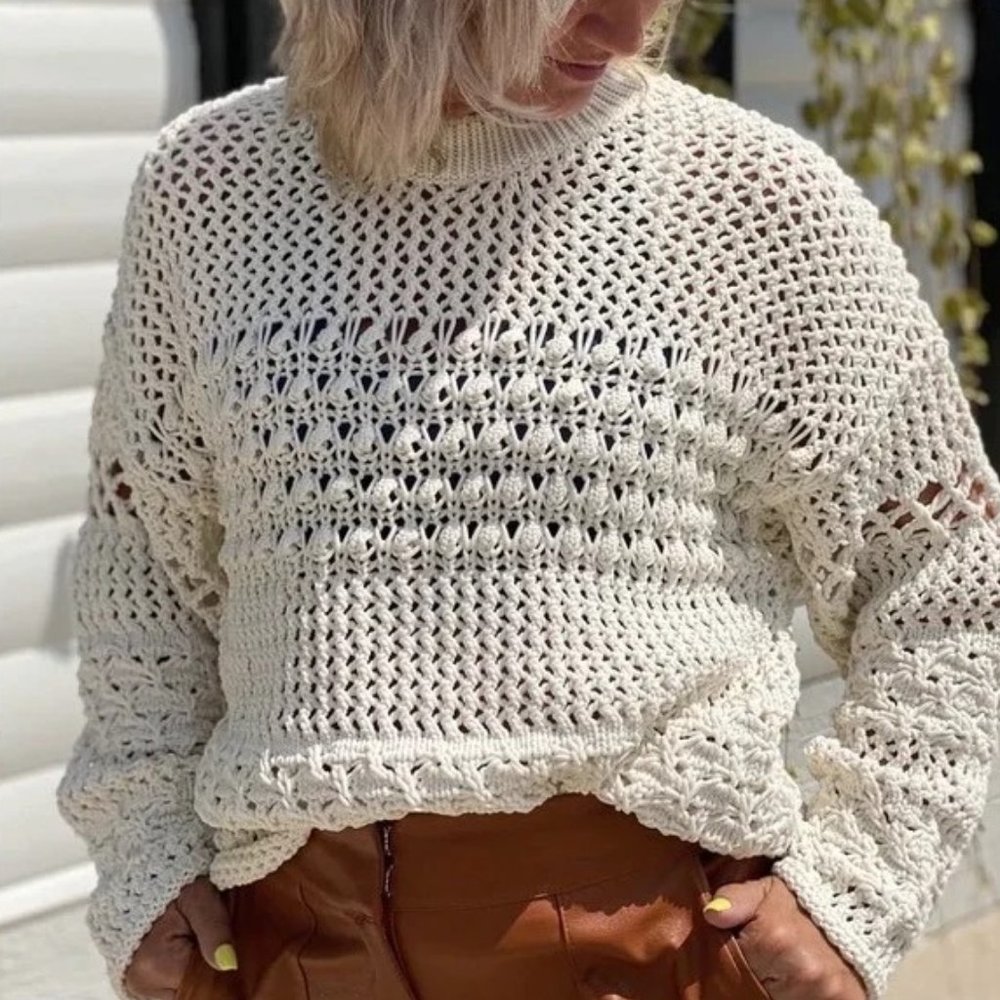 COPY - Zara Crochet Sweater Boxy Ivory Cream